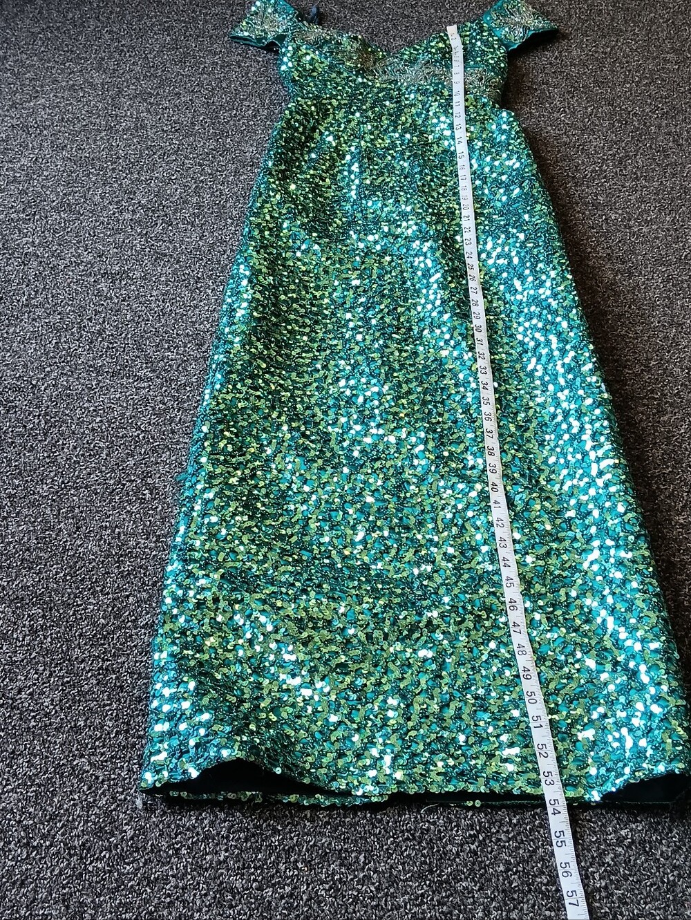 True Vintage Mike Benet Teal Full Sequin Beaded Formal Evening Gown USA, Size 6 - Picture 9 of 16
